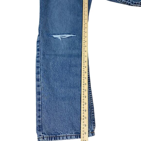 PrettyLittleThing Distressed Straight Leg Jeans - Mid Blue, Size US 6 - Picture 5 of 7